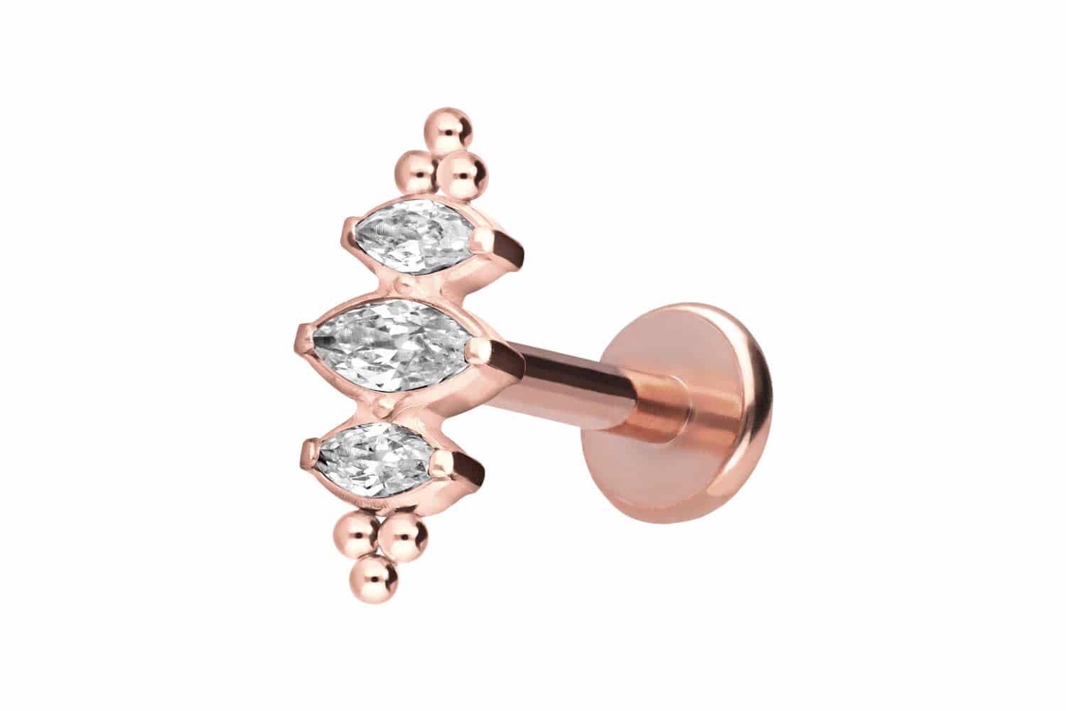 Titan Labret Piercing mit Push Fit 3 EINGEFASSTE KRISTALLTROPFEN + KUGELN